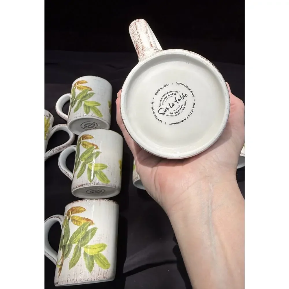 8 Sur La Table Acorn & Fig Coffee Tea Mugs made in Italy Fall Thanksgiving Mint!